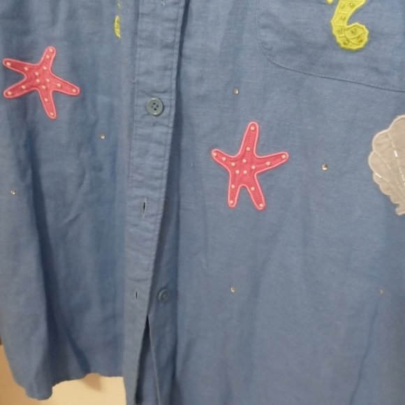 Quacker Factory Button down embroidered ocean theme casual shirt - Picture 6 of 8